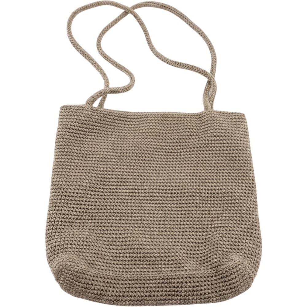 The Sak Crochet Shoulder Bag Taupe Brown Woven Tote Magnet Snap Hobo Handbag O5